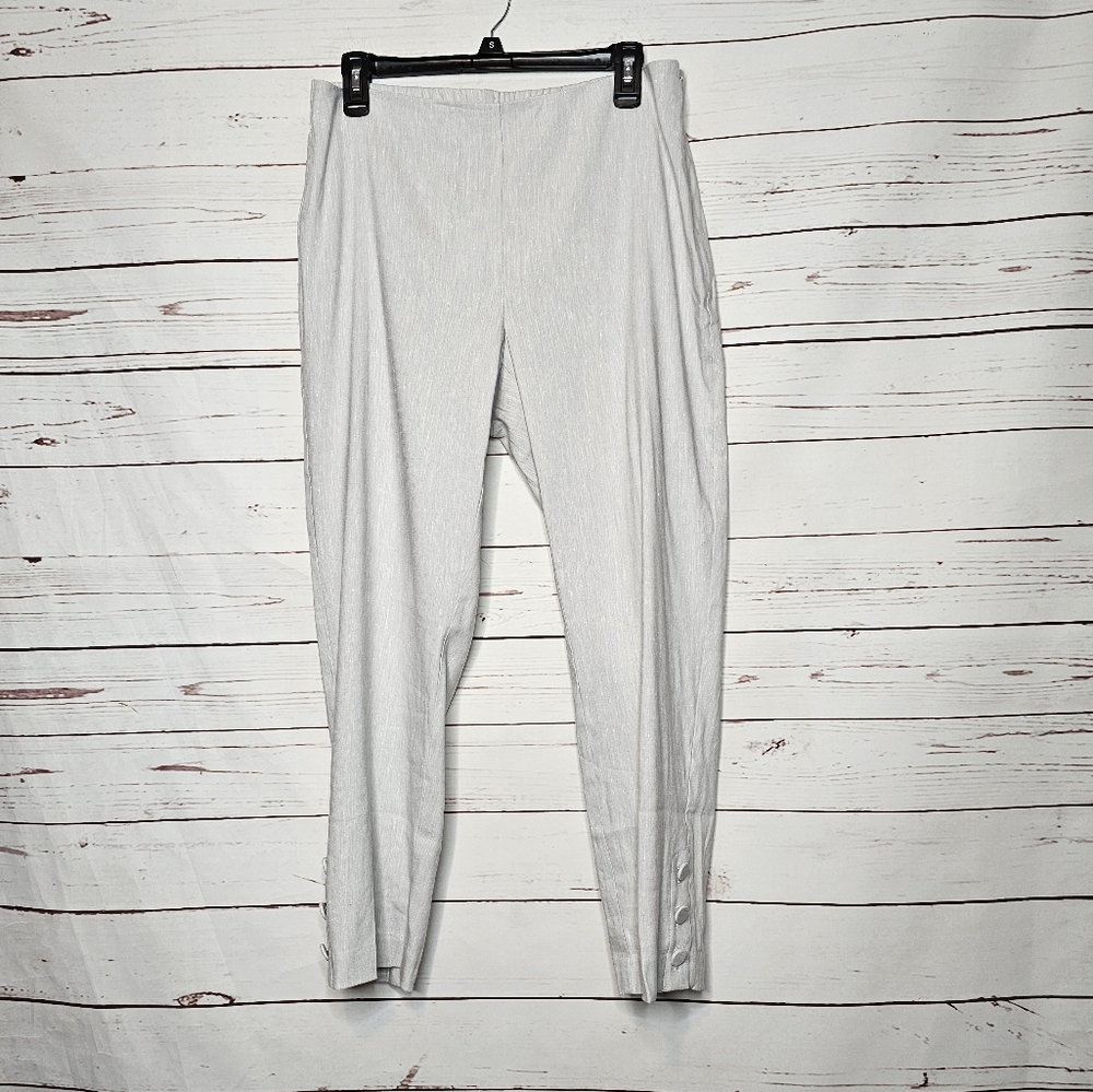 J. Jill Linen Stretch Cream Ankle Pants with Button Hem